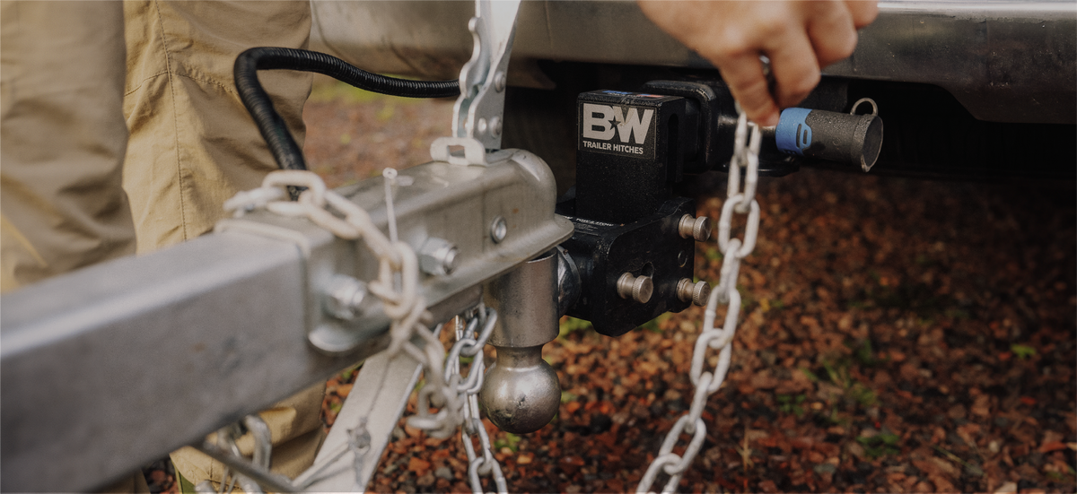B&W Tow and Stow ball mount connecting a trailer