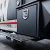 A B&W Trailer Hitches truck underbody retractable step on a work truck.