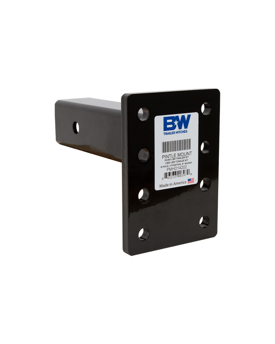 B&W Trailer Hitches Heavy Duty Pintle Plate with black finish, 8 Hole, 3 Position, 2.5"x9" Shank.