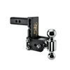 B&W dual ball, black Tow & Stow Adjustable Ball Mount with a 5" drop and a Browning logo.