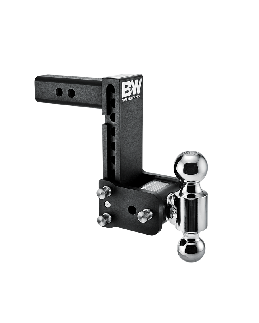 B&W dual ball, black Tow & Stow Adjustable Ball Mount with a 7" drop.