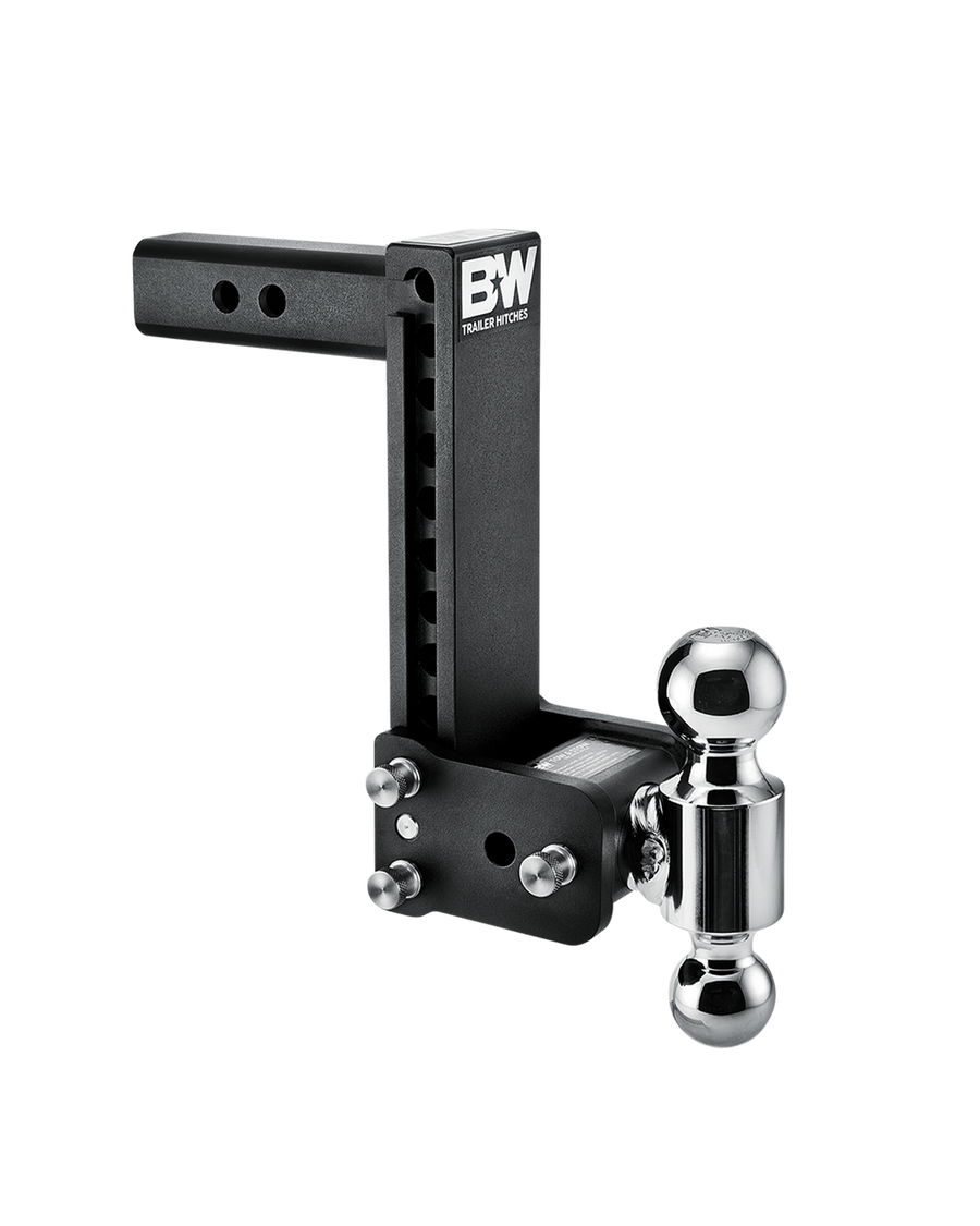 B&W dual ball, black Tow & Stow Adjustable Ball Mount with a 9" drop.