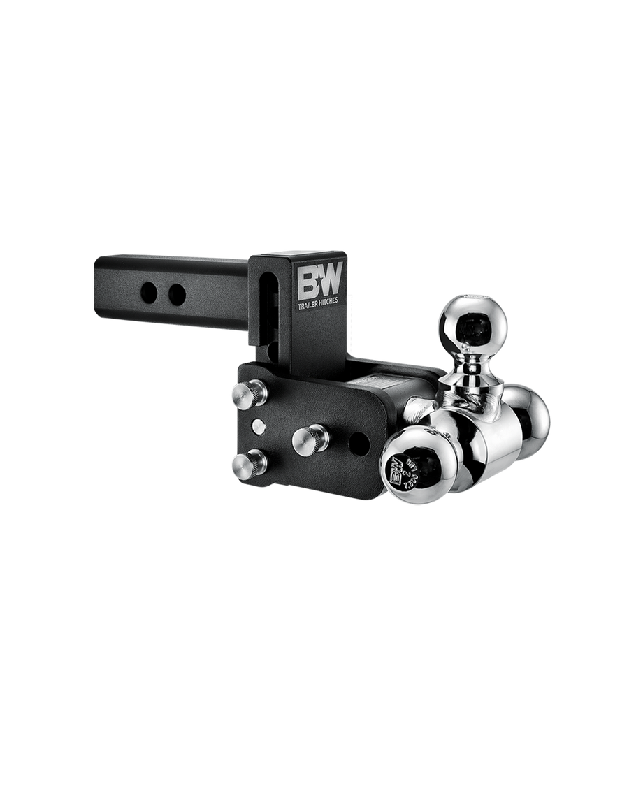B&W tri-ball, black Tow & Stow Adjustable Ball Mount with a 3" drop.