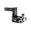 B&W tri-ball, black Tow & Stow Adjustable Ball Mount with a 5" drop and a Browning logo.