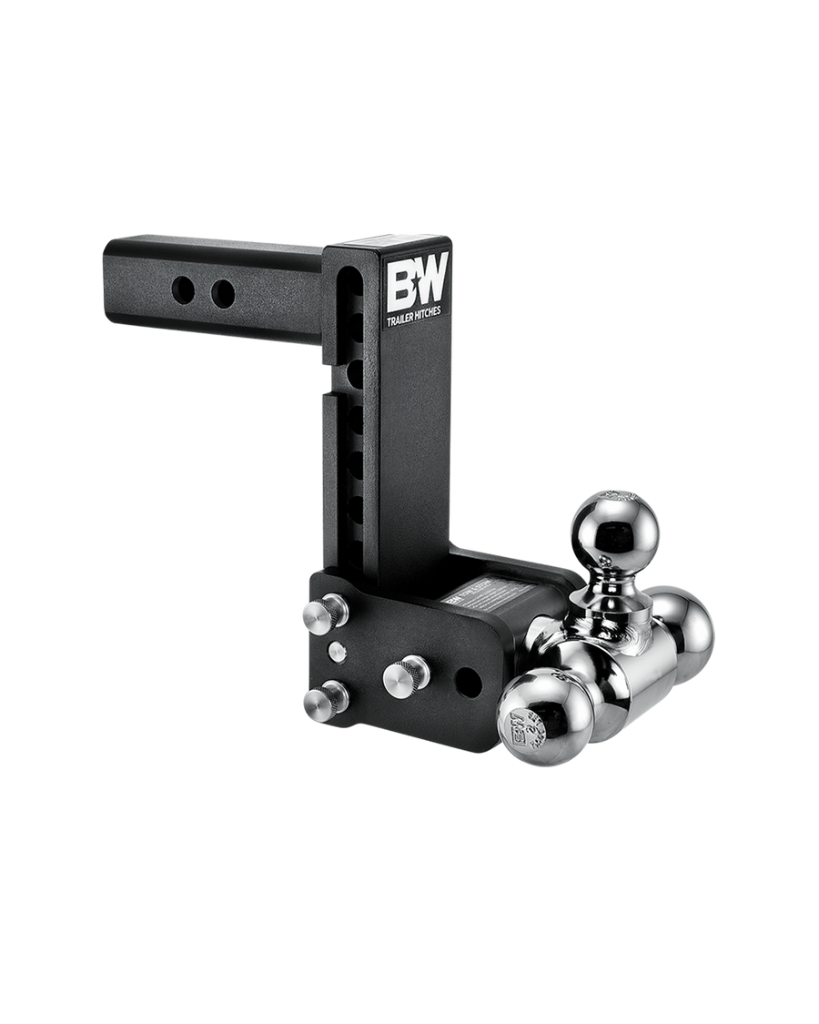B&W tri-ball, black Tow & Stow Adjustable Ball Mount with a 7" drop.