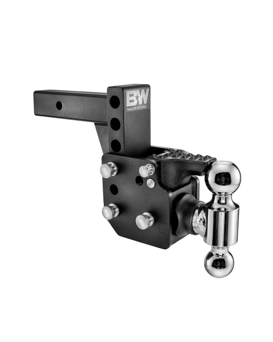 B&W Trailer Hitches black Dual Ball Pintle Tow & Stow with a 6" drop.