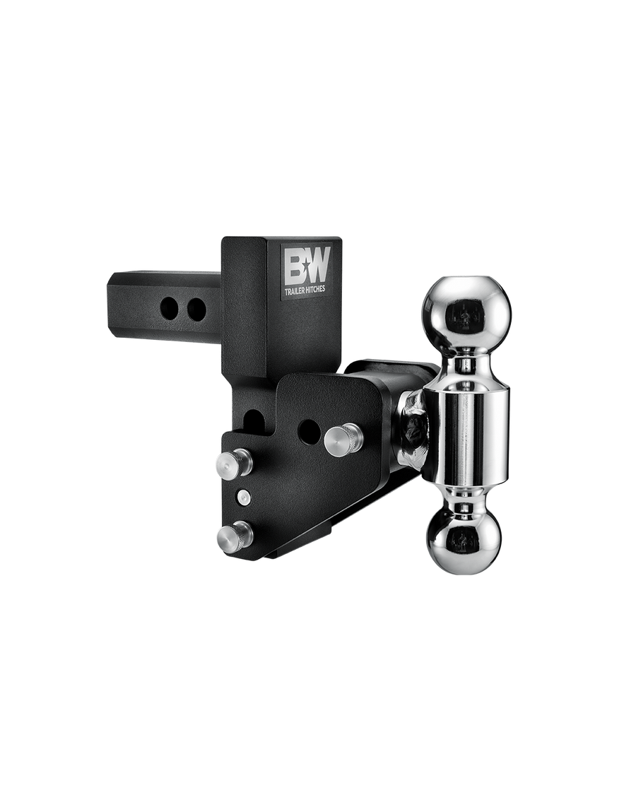B&W Trailer Hitches black multipro Tow & Stow with dual balls, 2" shank, & 2.5" drop.