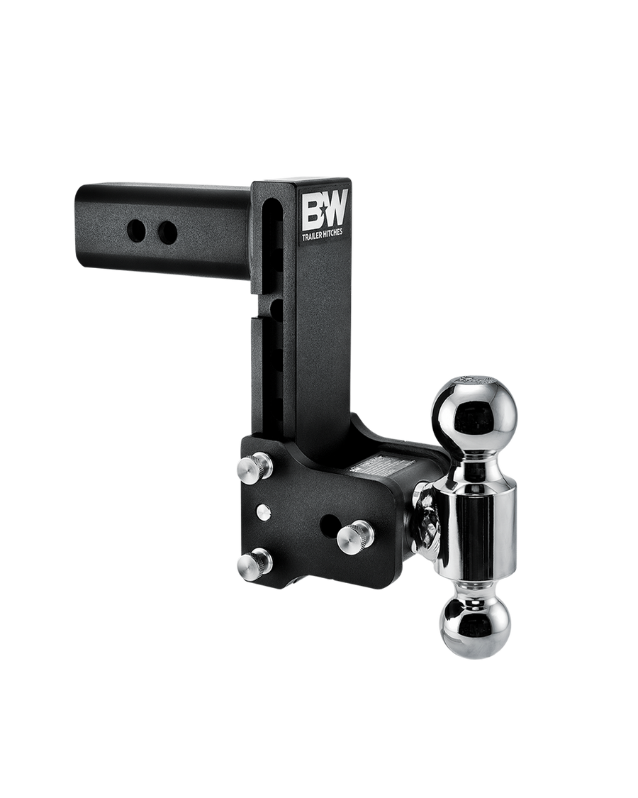 B&W dual ball, black Tow & Stow Adjustable Ball Mount with a 7" drop.