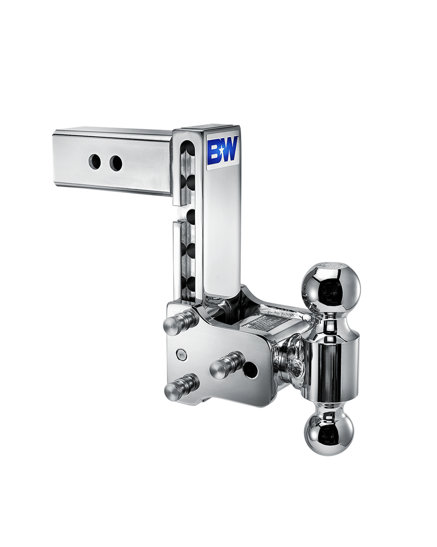 B&W dual ball, chrome Tow & Stow Adjustable Ball Mount with a 7" drop.
