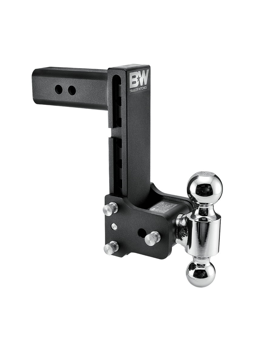 B&W dual ball, black Tow & Stow Adjustable Ball Mount with a 9" drop.