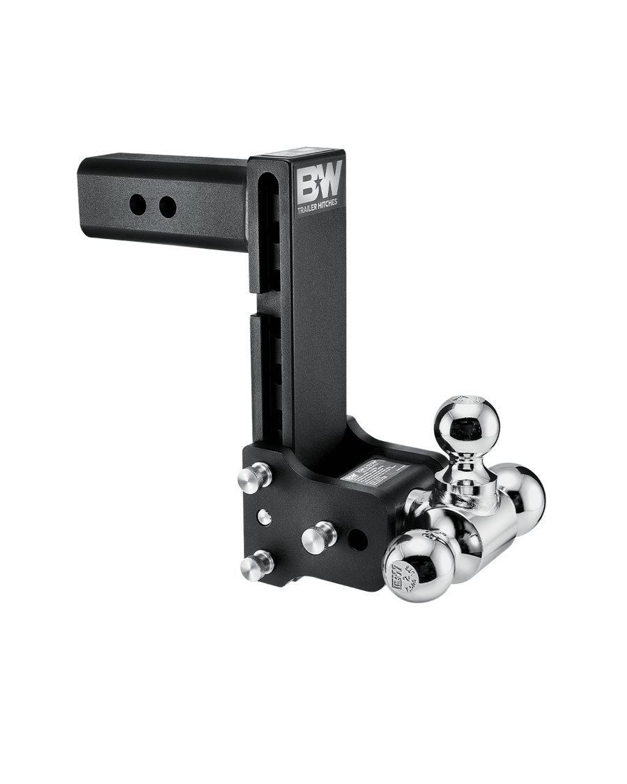 B&W tri-ball, black Tow & Stow Adjustable Ball Mount with a 8.5" drop.