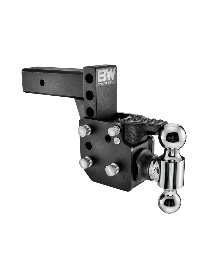 B&W Trailer Hitches black Dual Ball Pintle Tow & Stow with a 6.5" drop.