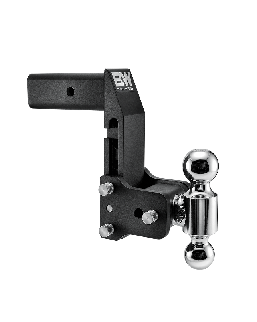 B&W Trailer Hitches black multipro Tow & Stow with dual balls, 2.5" shank, & 7" drop.