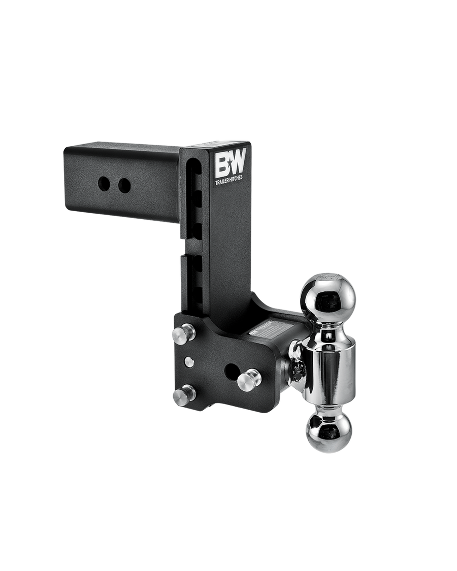 B&W dual ball, black Tow & Stow Adjustable Ball Mount with a 7.5" drop.