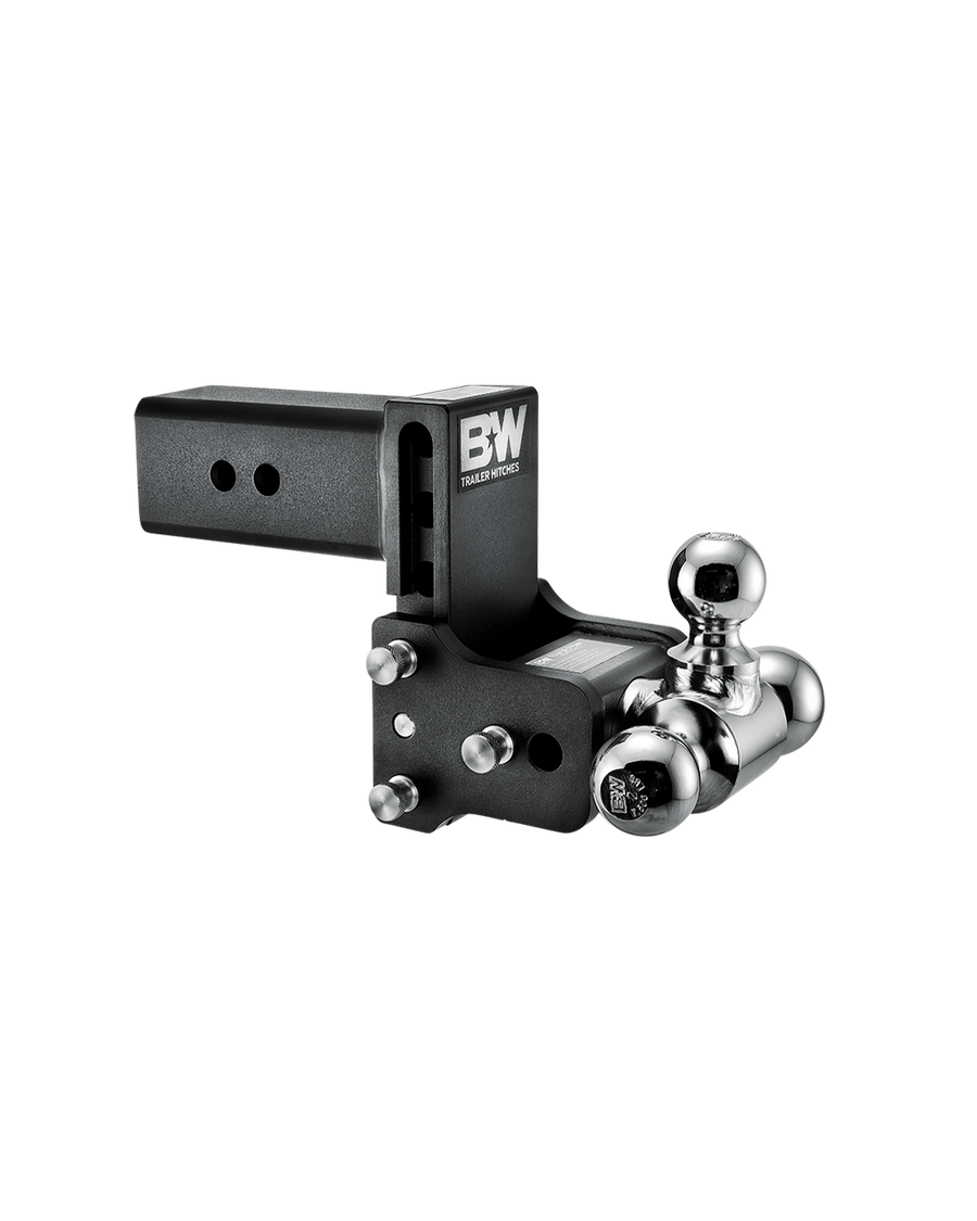 B&W tri-ball, black Tow & Stow Adjustable Ball Mount with a 4.5" drop.