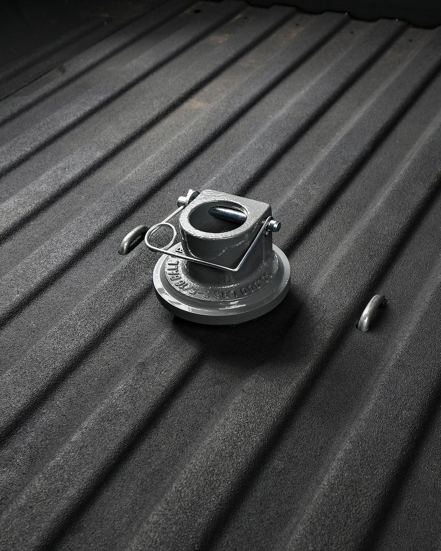 B&W Trailer Hitches Turnoverball inverted ball in a truck bed.